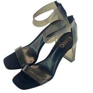 INC Intern‎ Concepts Makenna Black Block Heel Ankle Strap Sandal Heels 7.5M